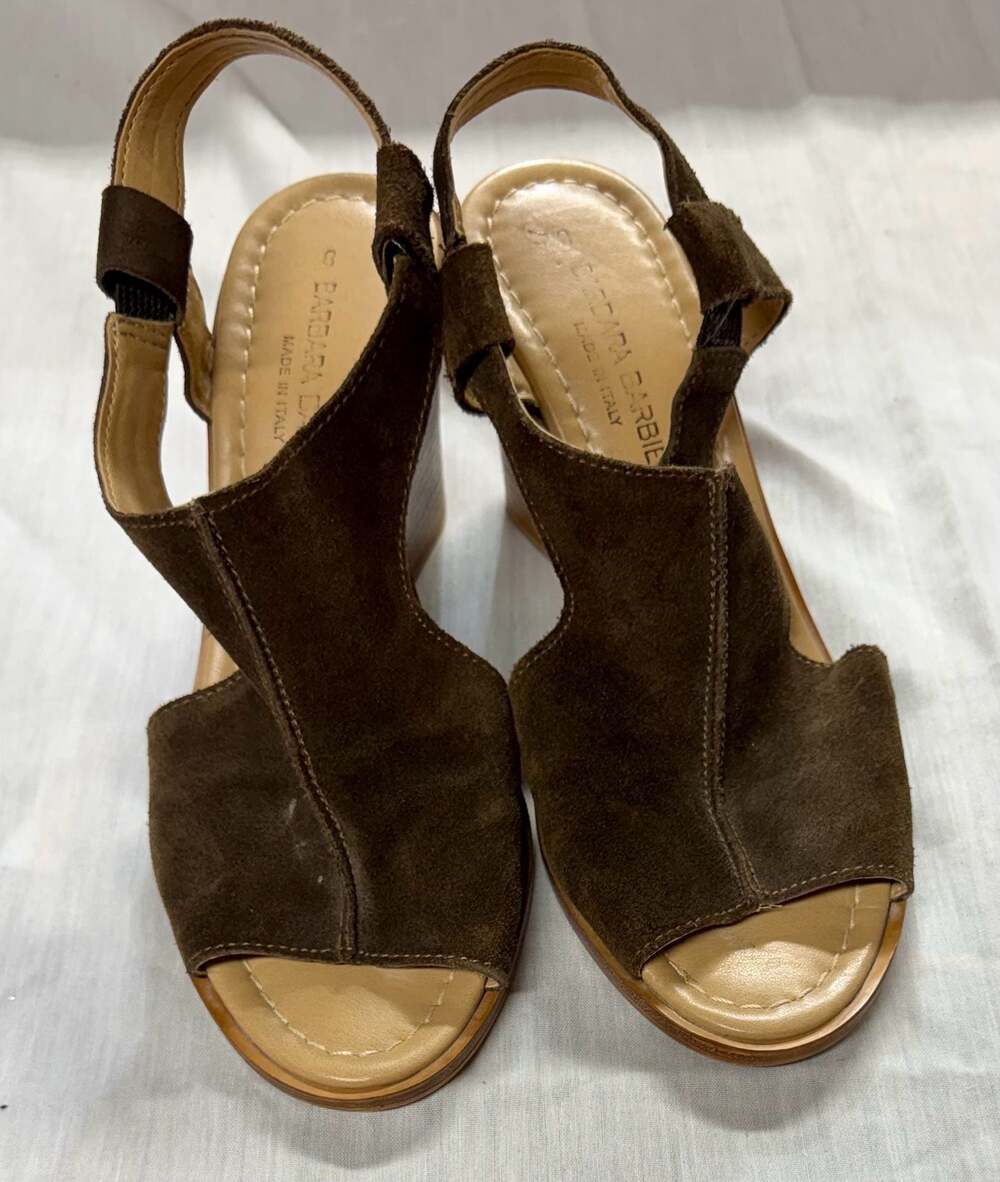 Barbara Barbieri Italian Chocolate Suede T-Strap Wedge Sandals